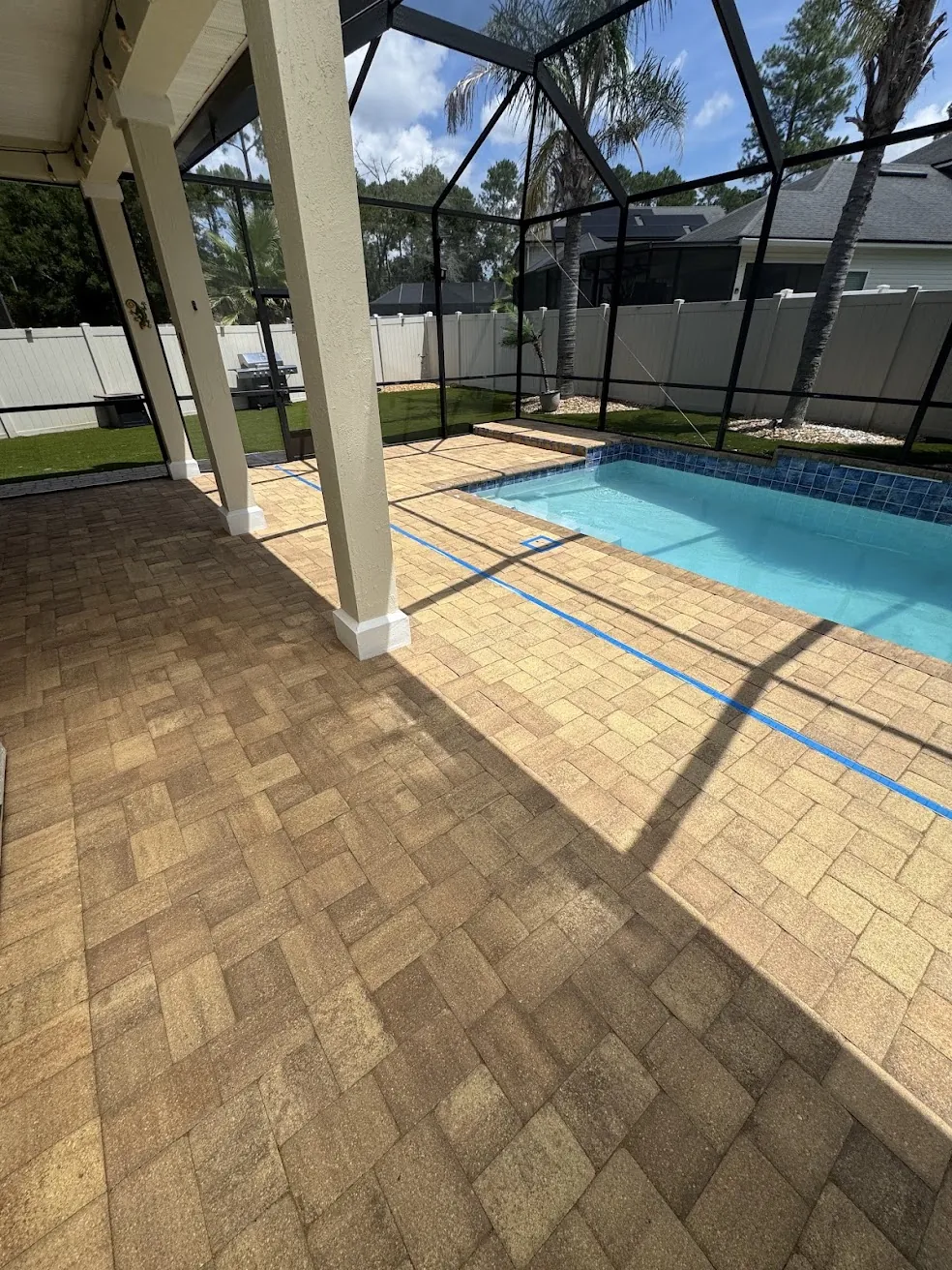 Screened lanai pool deck pavers cleaned and sealed